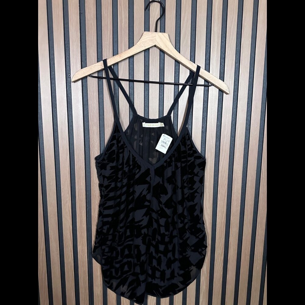 New Of Two Minds Top Smll Womens Black V Neck Velvet Geometric